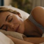 Jeune femme européenne dormant profondément dans un lit confortable avec des couvertures douillettes et un éclairage naturel