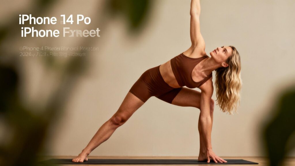 Femme mince en tenue de yoga exécutant la posture triangle avec un alignement parfait, éclairage naturel doux