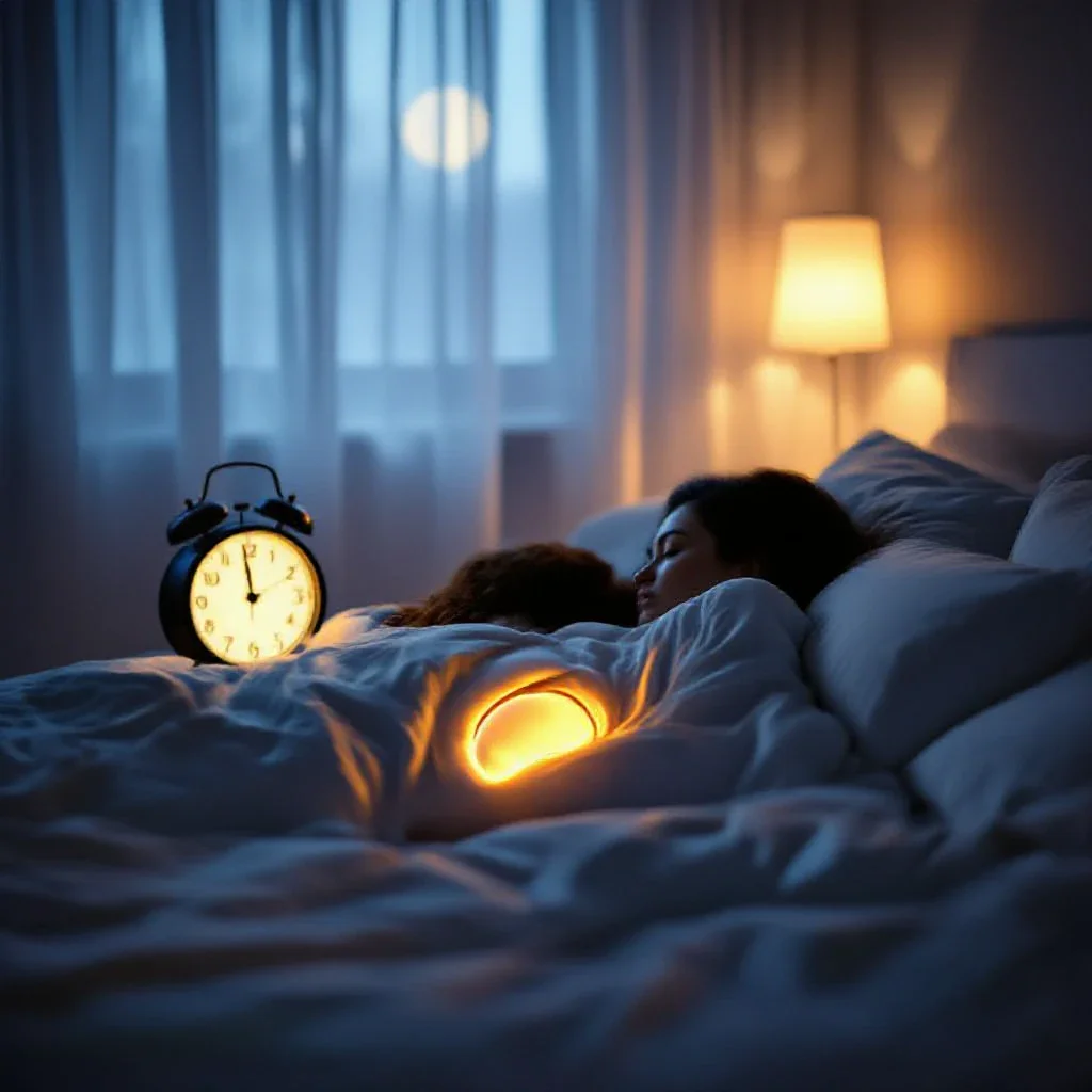 A person lying awake in bed at night with a soft golden glow near the liver area, symbolizing the link between liver health a