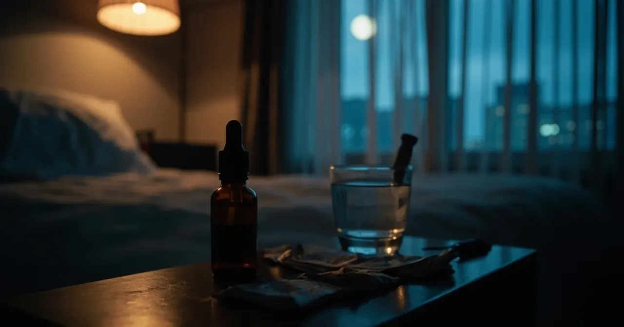 Table de chevet encombrée de cannabis vape et eau