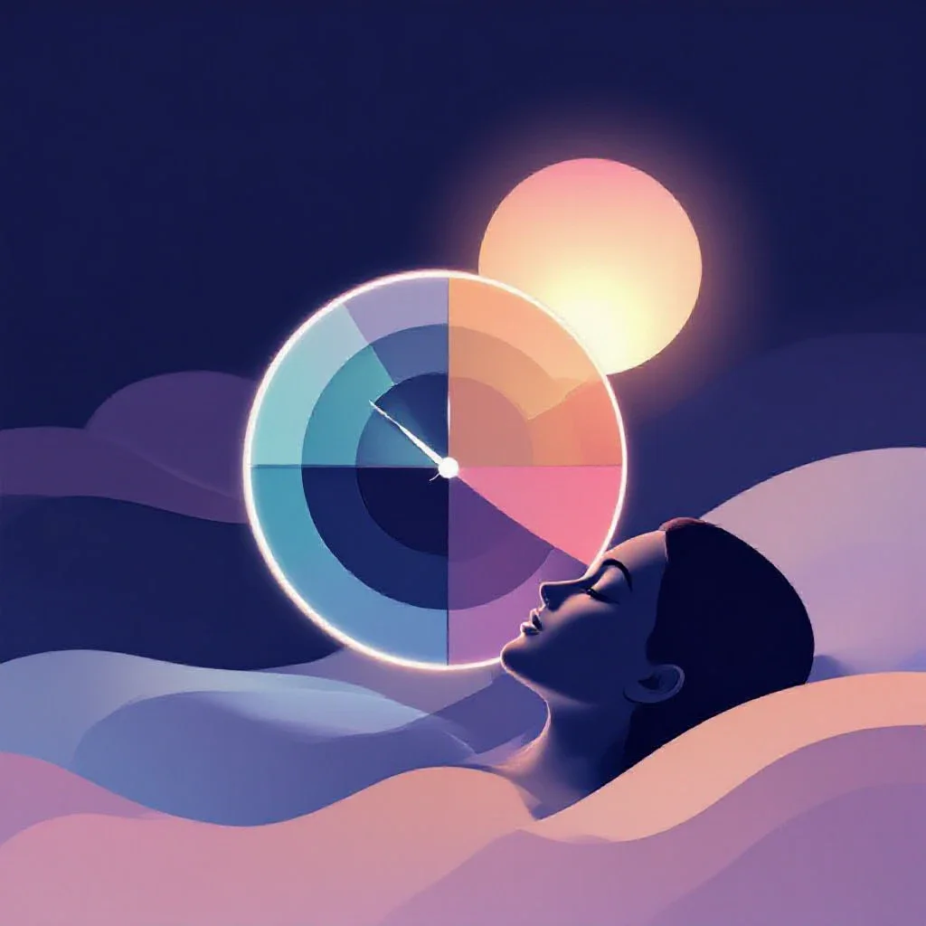 Profil endormi associé à un schéma circulaire des stades du sommeil et à un lever de soleil