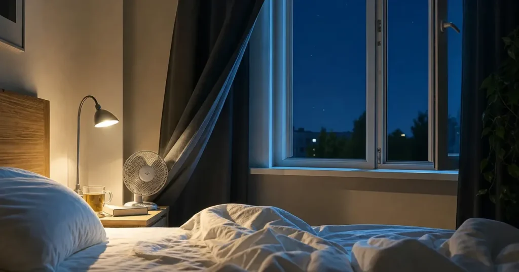 Chambre paisible préparée pour dormir malgré la chaleur estivale