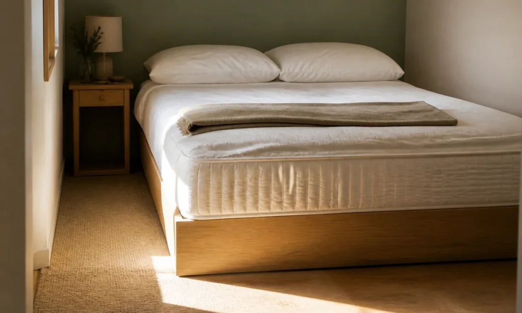 Meilleur matelas 140x190 : un lit deux places standard dans une chambre compacte