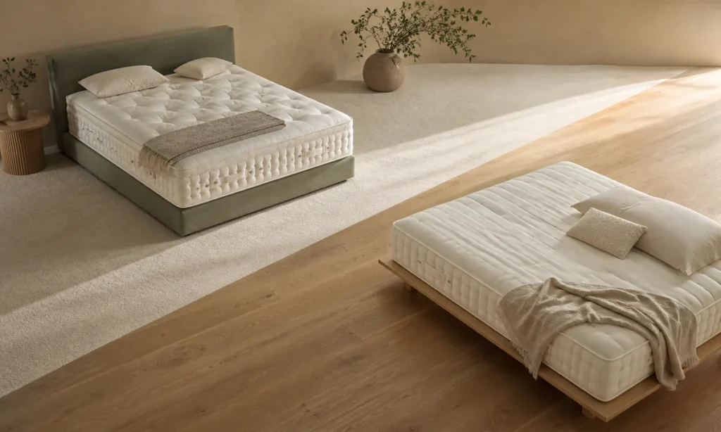 Meilleur matelas 160x200 : un lit queen size dressé dans une chambre claire