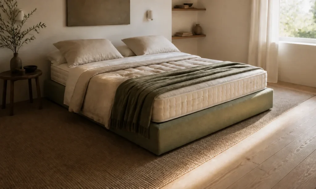 Meilleur matelas 180x200 : un grand lit deux places dans une chambre lumineuse