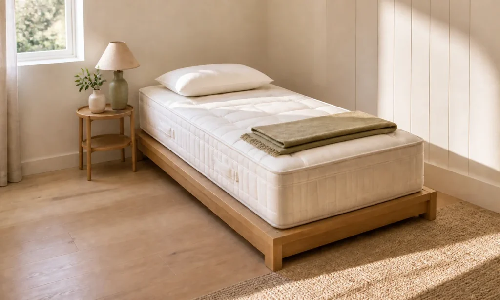 Meilleur matelas 90x200 : un lit simple dans une chambre d'appoint lumineuse