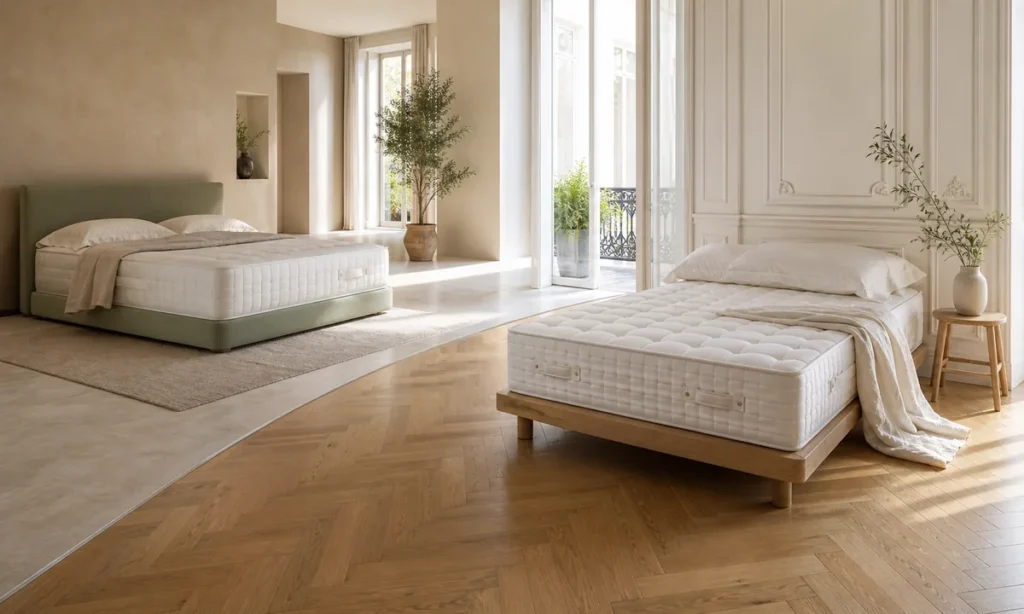 Meilleur matelas en France : deux couchages comparés dans des intérieurs français