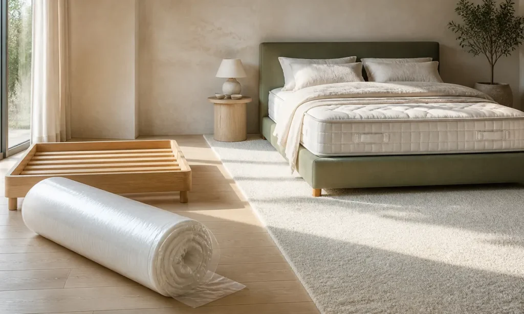 Meilleur matelas en ligne : un matelas livré roulé et le même une fois installé