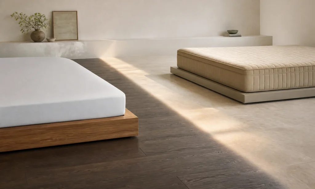 Meilleur matelas ferme : deux matelas au soutien structuré dans une chambre architecturale