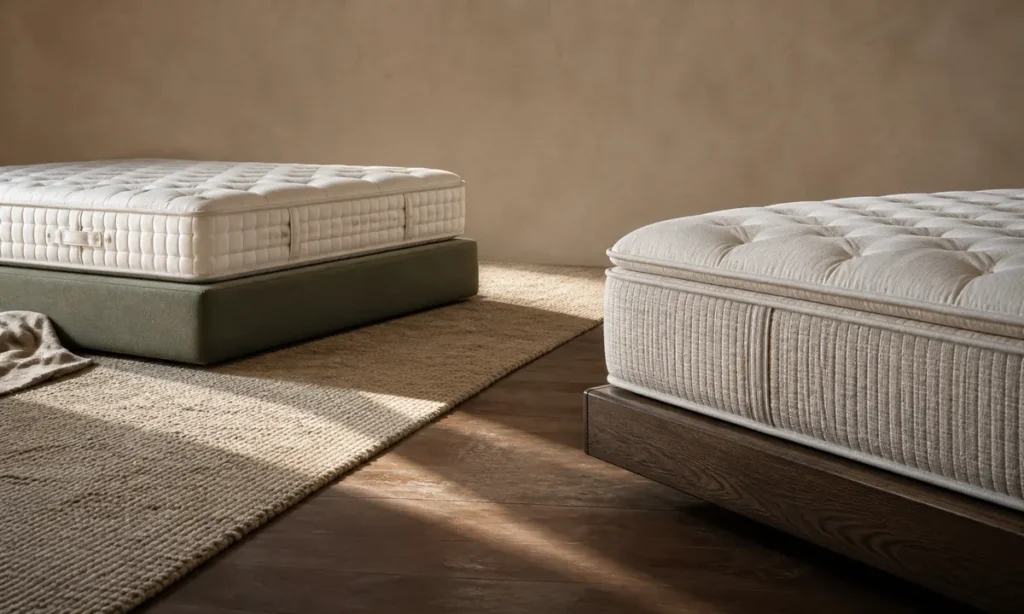 Meilleur matelas pour personne forte : un couchage dense et épais dans une chambre lumineuse