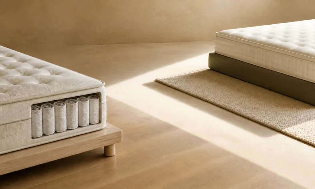 Meilleur matelas à ressorts ensachés : coupe montrant les ressorts et les couches de mousse