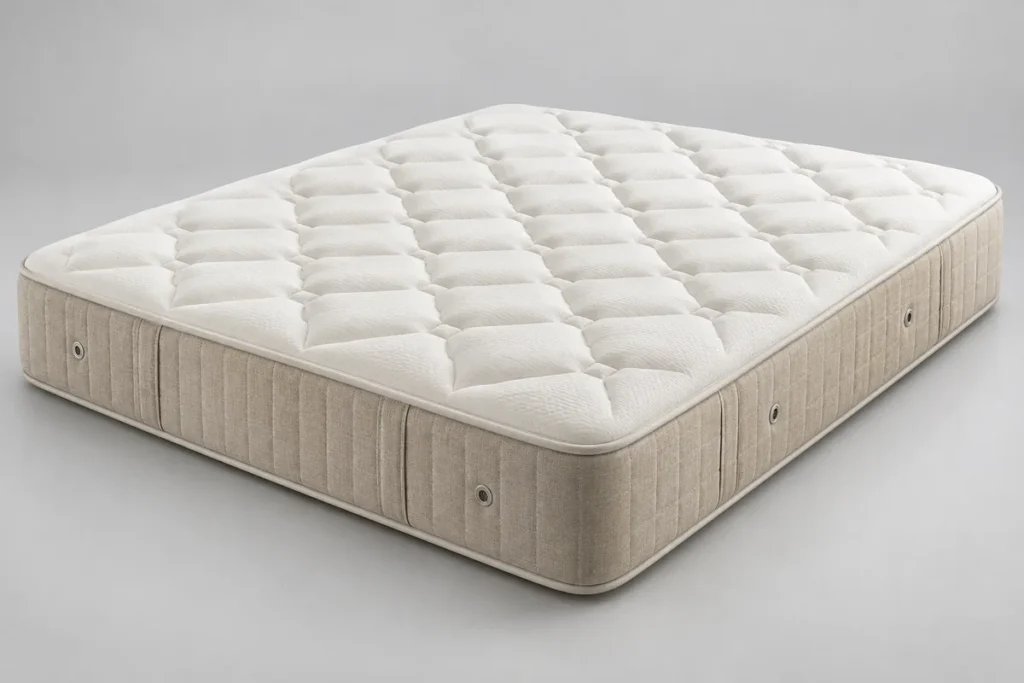 Matelas Merinos Beauty Bed de 26 cm à ressorts ensachés et mémoire de forme, vue de trois quarts