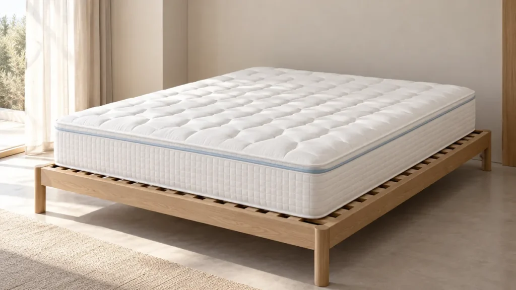 Matelas Simmons Nuit Fraîche, hybride 27 cm, vue de trois quarts
