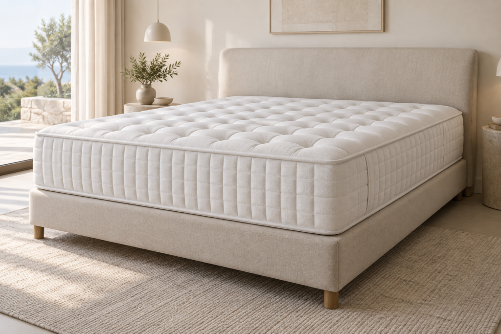 Matelas Tediber Grand Ours de 38 cm sur un sommier boxspring