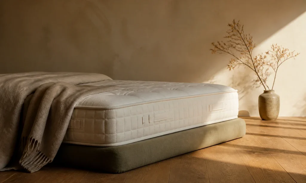 L'Incroyable Matelas Tediber : un matelas hybride seul dans une chambre calme