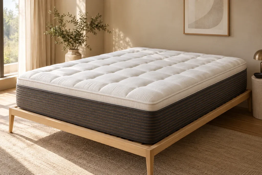 Matelas Tediber Signature, 30 cm avec son surmatelas, vue de trois quarts
